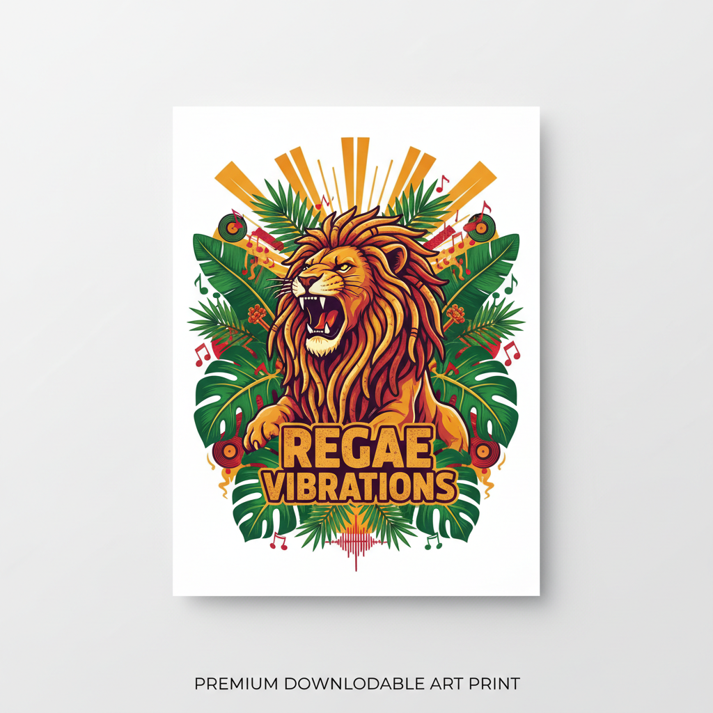 Reggae Lion of Judah digital art print in red gold and green