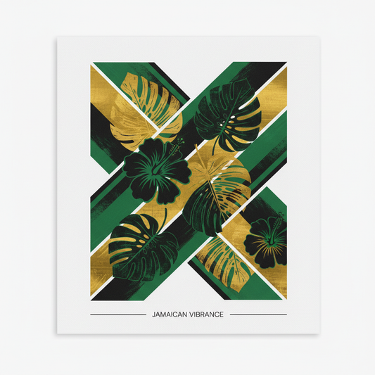 Jamaican flag inspired abstract digital art print in black gold and green